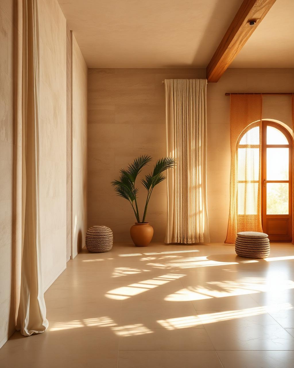 The Forma Aurea sanctuary interior in travertine and teak